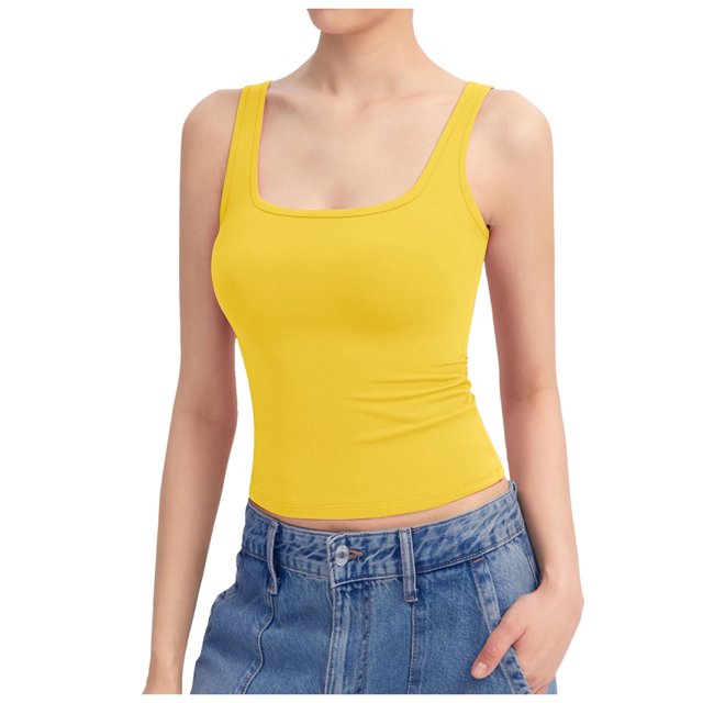 Débardeur à Encolure Carrée pour Femme Sans Manches à Double Doublure Hauts Basiques Collection Sharp