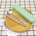 thumbnail image 2 of Hi,Fancy Portable Chopsticks Spoon Set Stainless Steel Student Office Cutlery with Storage Box, Smile, Green, 2Pcs, 2 of 6