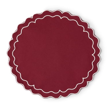 Holiday Time Cranberry Spice Collection Embroidered Scallop Table Place Mat, Red/White, 15" Round