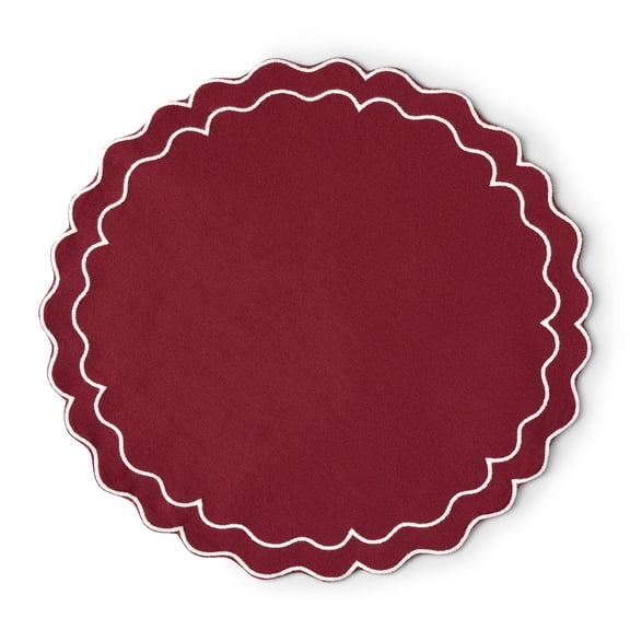 Holiday Time Cranberry Spice Collection Set de table festonné brodé, Rouge/Blanc, 15" rond