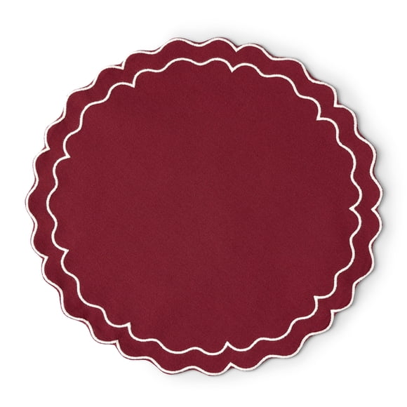 Holiday Time Cranberry Spice Collection Set de table festonné brodé, Rouge/Blanc, 15" rond
