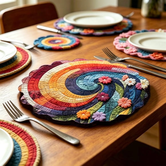Hand Woven Rattan Placemats Set Of 6, 14.96 Inch Round Heat Resistant Table Mats, Boho Farmhouse Wicker Charger Plates For Dining Table Kitchen Decor