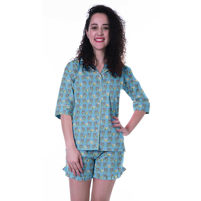 Moomaya Ensembles de Pyjama en Coton avec Shorts Ensemble de Nuit 2 Pcs Shorts Vêtements de Nuit pour Femmes
