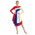 thumbnail image 3 of RUNQHUI Robe de Danse Liturgique de Louange pour Femmes à Blocs de Couleur Métalliques Dorés, Robe d'Église, Jupe de Culte Rouge TTG, 3 of 7