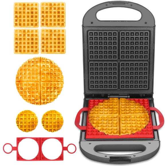 Baker's Friend Multi Shapes Waffle Iron, A Combo of Mini Waffle Maker, American Classic Waffle Maker, Belgian Waffle Machine Thick & Chaffle Maker, W