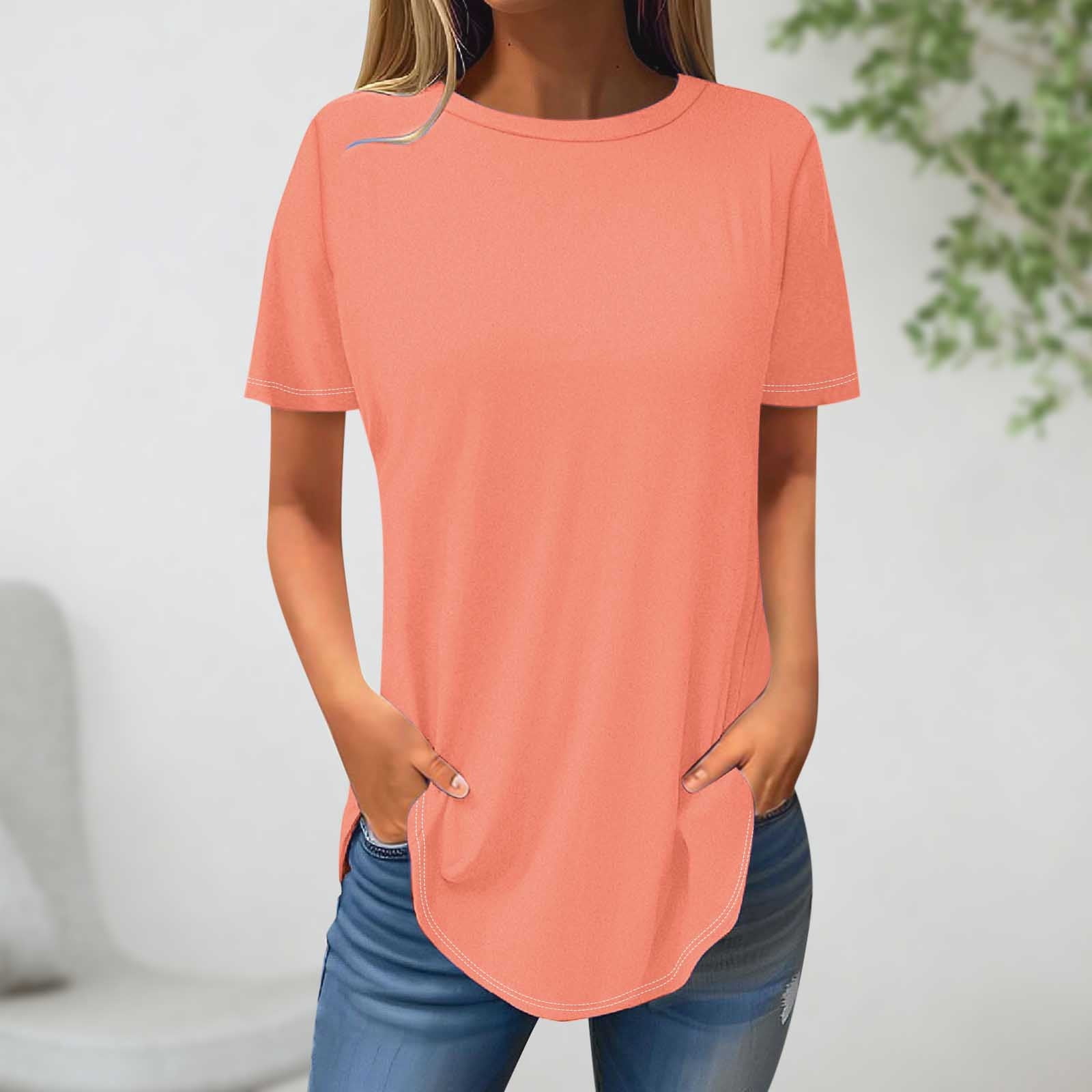 AherBiu T-Shirts pour Femmes à Col Rond, T-Shirts Amples d'Été à Manches Courtes, Hauts Basiques, Entraînement, Gym, Course Athlétique, T-Shirts