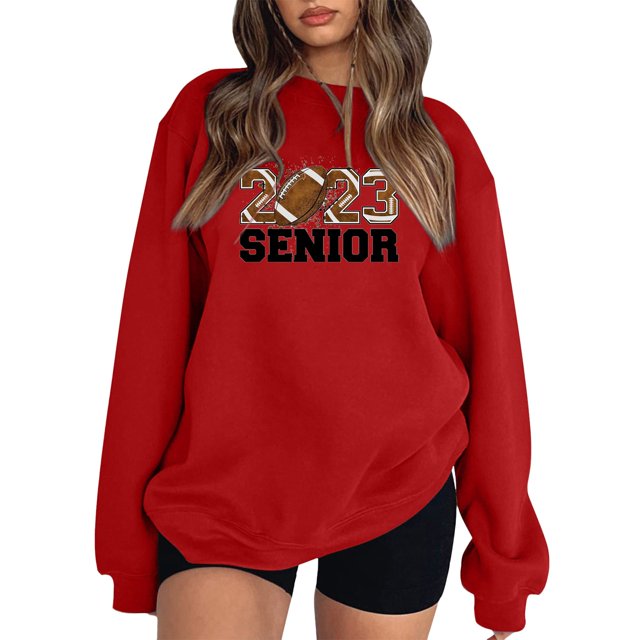 Bmisegm Sweat-Shirt Surdimensionné pour Women Imprimé Baseball Manches Longues Col Rond Pull Décontracté Mode Sweat-Shirt Décontracté pour Women Rouge TTG