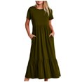 thumbnail image 1 of Penkiiy Robes Maxi pour Femmes 2024 Décontractées d'Été à Manches Courtes, Robe d'Été Ample Plissée à Étages Fluide de Plage avec Poches G Vert Armée, 1 of 5