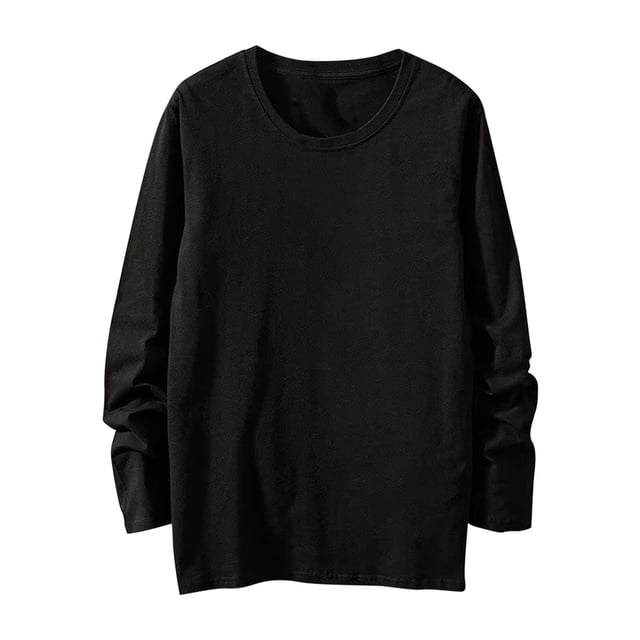 Jalioing Shirt T - en Coton pour Hommes Uni à Manches Longues Col Ras du Cou T-Shirt Basique Décontracté Ample Mode Chemises Hauts