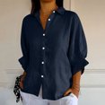 thumbnail image 5 of RKSTN Hauts pour Femmes Couleur Unie Coton et Lin Col Rabattu Chemises à Manches Longues Blouses Décontractées Printemps Été Polyvalentes Amples Grande Taille Hauts pour Femmes, 5 of 5