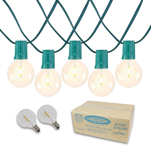 Novelty Lights 25 Feet G40 LED Patio String Lights, Warm White, 25 Bulbs