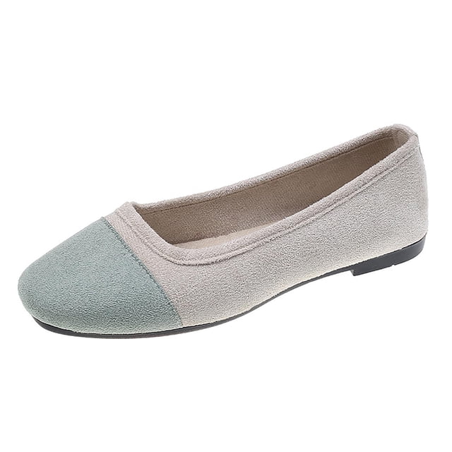 Casual Shoes For Women, Color-Block Canvas Slip-On Flats with Round Toe and Soft Sole for Spring and Summer, Large Sizes Available
