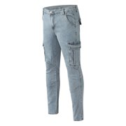 Ketyyh-chn99 Mens Jeans Regular Fit 2024 Regular Loose Fit Pants Shorts Men's Fashion Oversized Ripped Slim Jeans Pants Trousers Blue,M