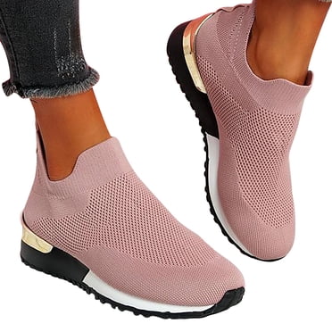 LOVZFMLL Espadrilles pour Femmes Mode en Maille Ajourée Respirante Chaussures Décontractées Plateforme Confort Marche Espadrilles pour Tennis Gym Course Rose 9