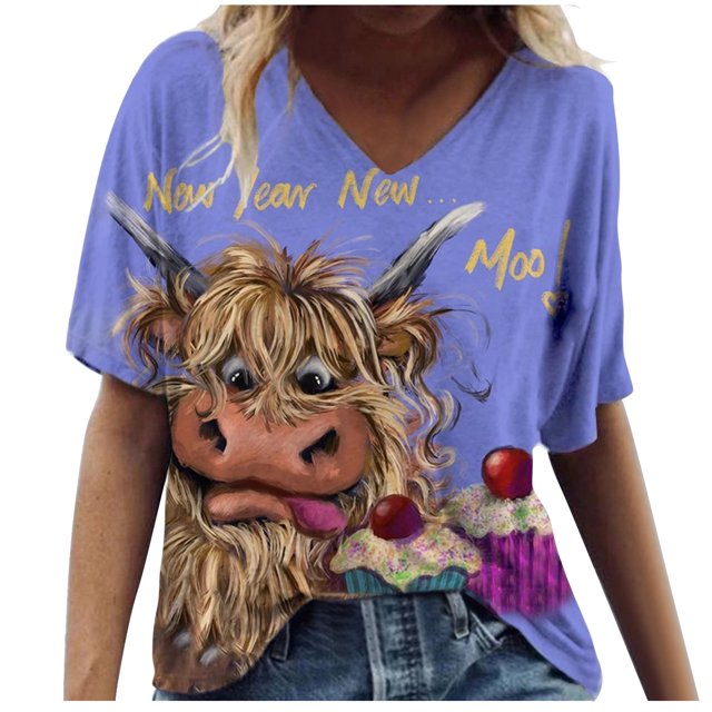 Babysbule Liquidation Hauts pour Femmes Grande Taille Femmes Manches Courtes Imprimé Col en V Hauts Tee T-Shirt Blouse