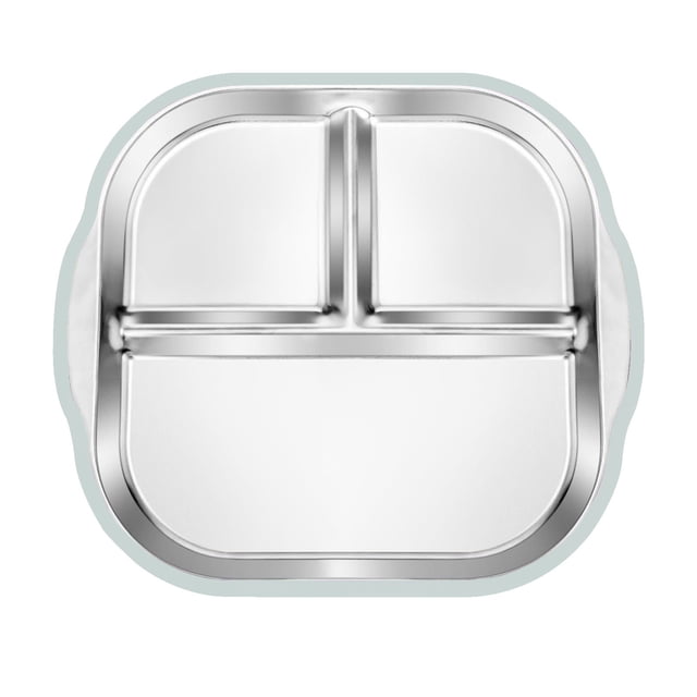 Visland Stainless Steel Toddler Plate with Suction Base 3-Compartment Baby Bowl Non-Slip Silicone Grip Unbreakable Metal Kids Dish