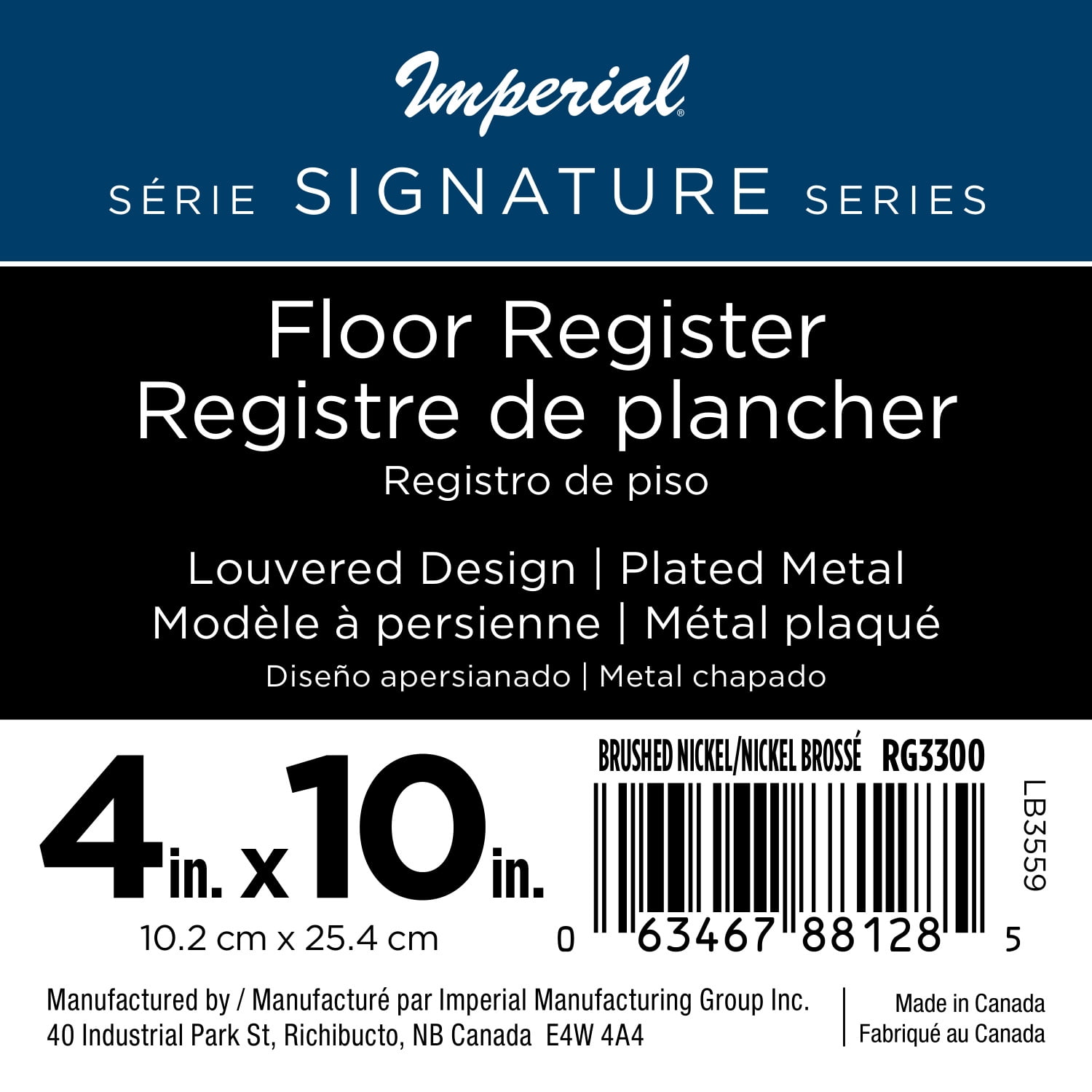 Imperial 3" x 10" Brushed Nickel Steel Floor Register, Louvered, 1-pk