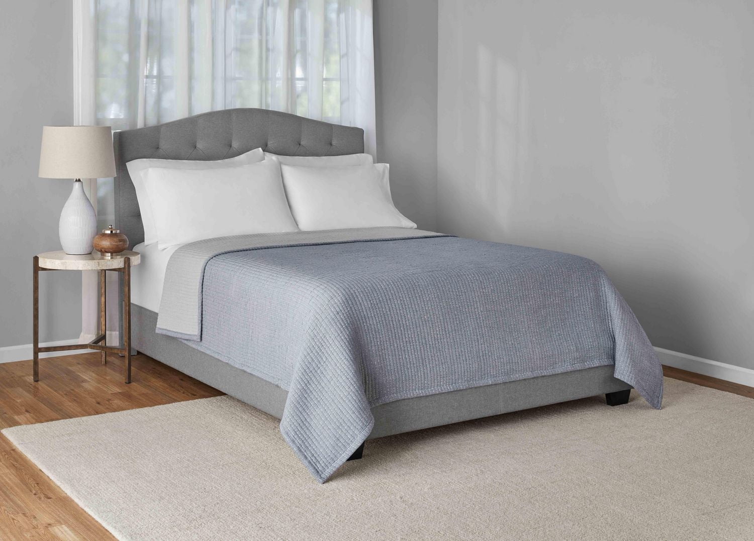 Mainstays Garment Wash Adult Matelasse Quilt, Grey, Double Queen, 1 Piece