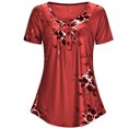 thumbnail image 2 of T-shirt Imprimé Femme Été Col Rond Manche Courte T-shirt Col Rond Blouse Haut Ample, Rouge, TTG, 2 of 6