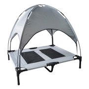 Elevated Dog Bed with Canopy Outdoor Pet Cot Portable Sunshade Pet Tent Cooling Bed for Dogs Cats Camping Beach, L