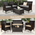 thumbnail image 4 of Costway 4PCS Patio Wicker Furniture Set Sofa Chair with Brown & Grey Cushion Covers Garden, 4 of 10