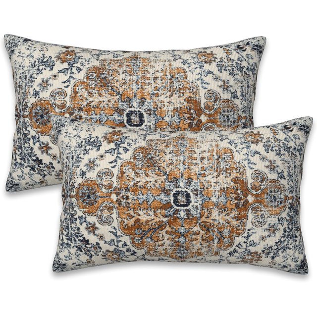 Boho Carpet Throw Pillow Cover Case Rug Boho Style Ethnic Design Throw Pillows Set of 2 Super Soft Pillow Covers 20x12 Inches Farmhouse Home Decor for Living Room Bedroom Sofa Couch Cushion Cover