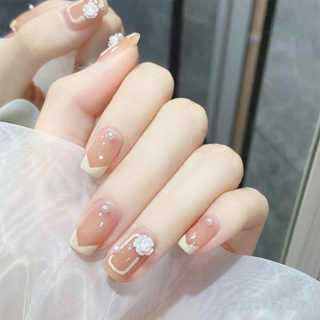 HLONK 24Pcs Gel Press on Nails Gel French Long Fake Nails Press on Tips With Glue Rhinstone with Butterfly NO.13