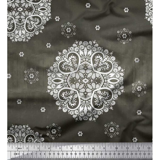 Soimoi Cotton Poplin Fabric Mandala Decorative Print Sewing Fabric Yard 56 Inch Wide