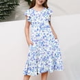 thumbnail image 5 of RXIRUCGD 2025 Vêtements d'Été pour Enfants Filles Robe Imprimée à Fleurs Manches Courtes Poches à Volants Col Rond pour Enfants, 5 of 5
