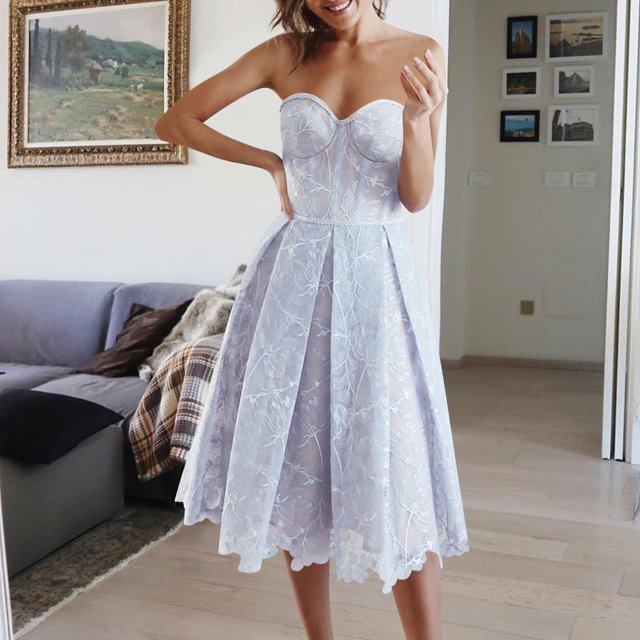 Gspmoly Robes d'Été pour Femmes, Robe de Fête Sans Manches en Dentelle Unie pour Femmes, Robes de Cocktail Économies