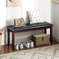 thumbnail image 2 of Gymax Upholstered PU Dining Room Bench Solid Wood Button Tufted Dining Room Bench, 2 of 9