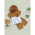 thumbnail image 3 of xiaxaixu Kid Boy Pants Suit, Casual Party Hooded Neck Short Sleeve Tops + Drawstring Solid Color Pants, 3 of 9