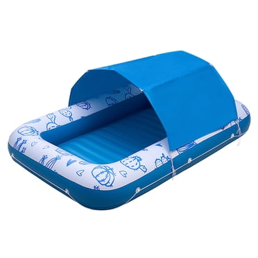 KFFKFF Bouée Gonflable pour Piscine avec Auvent UPF 50+, Grande Chaise Longue Flottante de Bronzage 82 Pouces x 55 Pouces pour Adultes, Capacité de 550 Lb, Bain de Soleil Flottant avec Oreiller, Téléphone et Porte-Gobelet