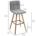 thumbnail image 3 of HOMCOM Bar Stool Set of 2 Upholstered Kitchen Stool w/ Wood Legs, Grey, 3 of 10