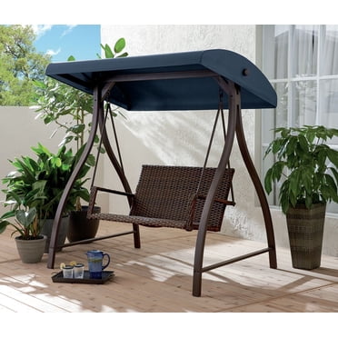 HOMETRENDS 2- Seat Steel Canopy Outdoor Swing, Blue