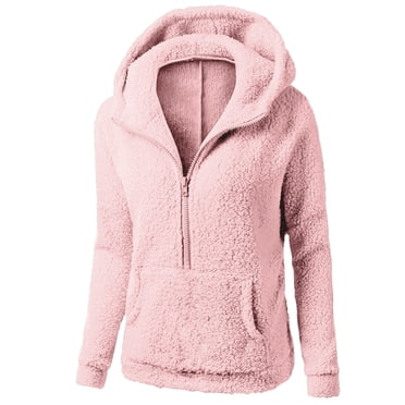 WRKEKC Winter Jackets for Women Trendy Solid Color Fleece Long Sleeve Half Zip Pullover Top Long Sleeve Hooded Casual Jacket Coat for Leisure