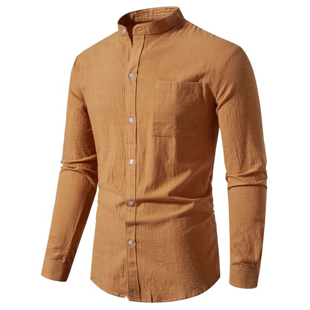 2025 New Men's Solid Color Cotton Linen Long Sleeve Shirt