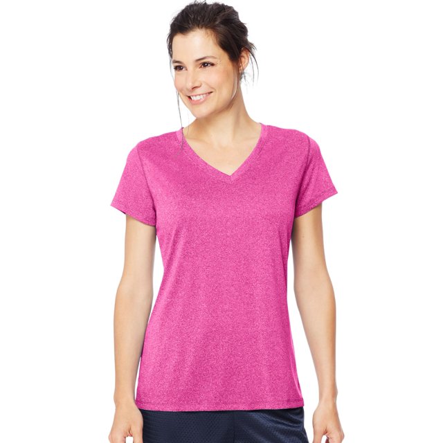 Hanes Womens Sport Heathered Performance V-Neck Tee, 2XL, Amaranth Heather