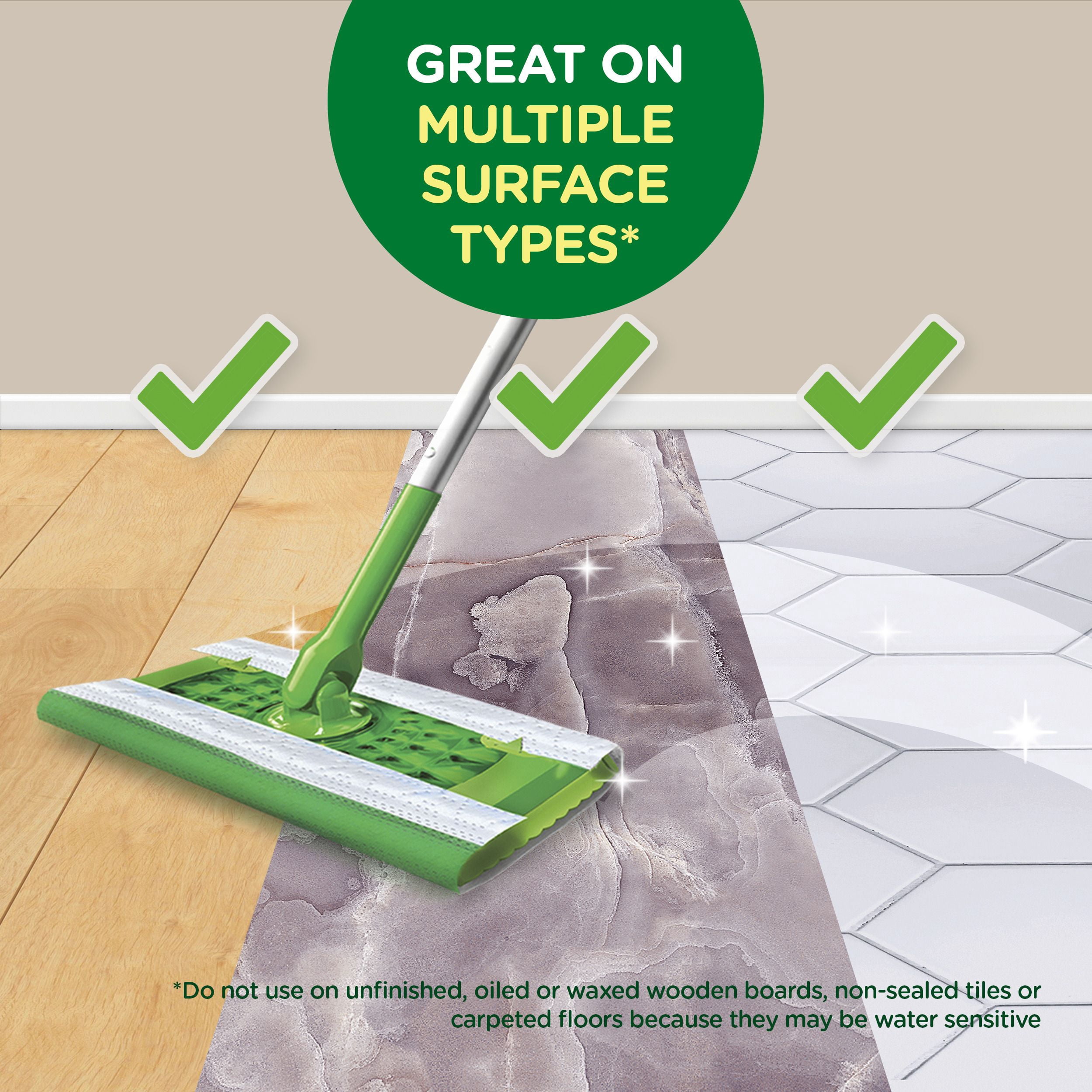Swiffer Balai + Vadrouille, Linges Humides de Recharge, Nettoyant pour Planchers, Linges de Nettoyage, Frais, 12 Unités