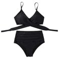 thumbnail image 2 of Women Criss Cross High Waisted String Floral Printed 2 Piece Bathing Suits(Black，S), 2 of 6