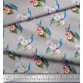 thumbnail image 2 of Soimoi Gray Rayon Fabric Stripe,Pink Floral & Peacock Bird Print Sewing Fabric BTY 42 Inch Wide, 2 of 3