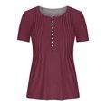 thumbnail image 4 of LSLJS Womens T Shirts Women's Fashion Casual Round Neck Pleated Solid Color Button Top Blouse, 4 of 5