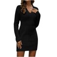 thumbnail image 1 of cfhntfmh Robes Chandails pour Femmes Doux Col en V Manches Longues Robe Chandail en Tricot Hiver Chaude Couleur Unie Robe Mini, 1 of 7