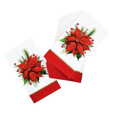 Christmas Multi Color Poinsettia Paper Guest Napkin, 12.9" x 15.7", 20 Count, Tableware Sets, Holiday Time