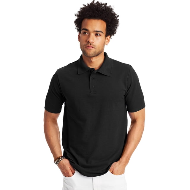 Hanes Mens FreshIQ X-Temp Pique Polo, S, Black