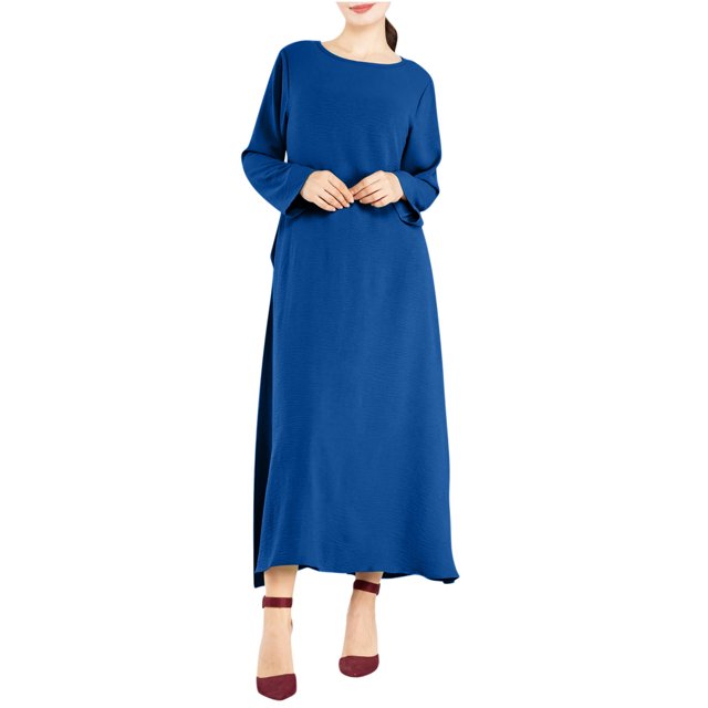Erwazi Robe Tunique d'Automne pour Femmes, Décontractée, Ample, à Manches Longues, Col Rond, Fluide, Longue, Maxi