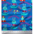 thumbnail image 1 of Soimoi Blue Poly Georgette Fabric Text & Bunny Kids Fabric Prints By Yard 52 Inch Wide, 1 of 3