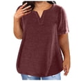 thumbnail image 1 of UPPADA Plus Size Tops for Women Short Sleeve Loose Shirts Fashion Casual Spring Summer V-Neck Blouses & Shirts Tunic Tops Solid Color Basic Blouses Wine,M, 1 of 5