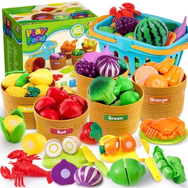 Joyfy Ensemble de 60 Pcs d'Aliments de Jeu pour Cuisine d'Enfants, Aliments Jouets de Tri des Couleurs pour Garçons et Filles, Faux Aliments de Jeu d'Imitation pour Tout-Petits