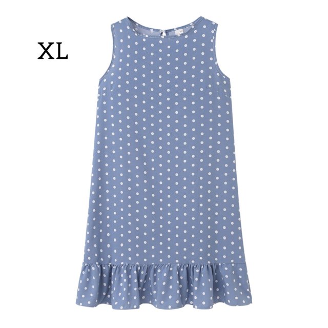 facefd Robe Femme à Pois Sans Manches Vêtements Ample Robe Débardeur à Volants Bleu Clair TG